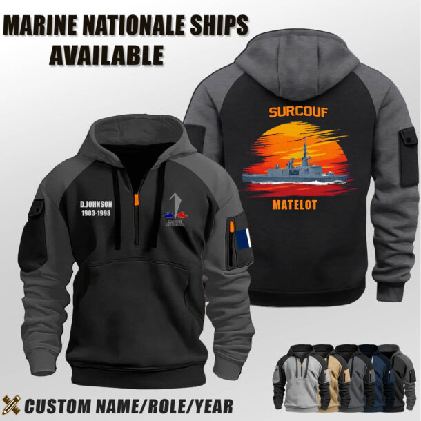 Custom FR Naval Ship Half Zip Hoodie 2