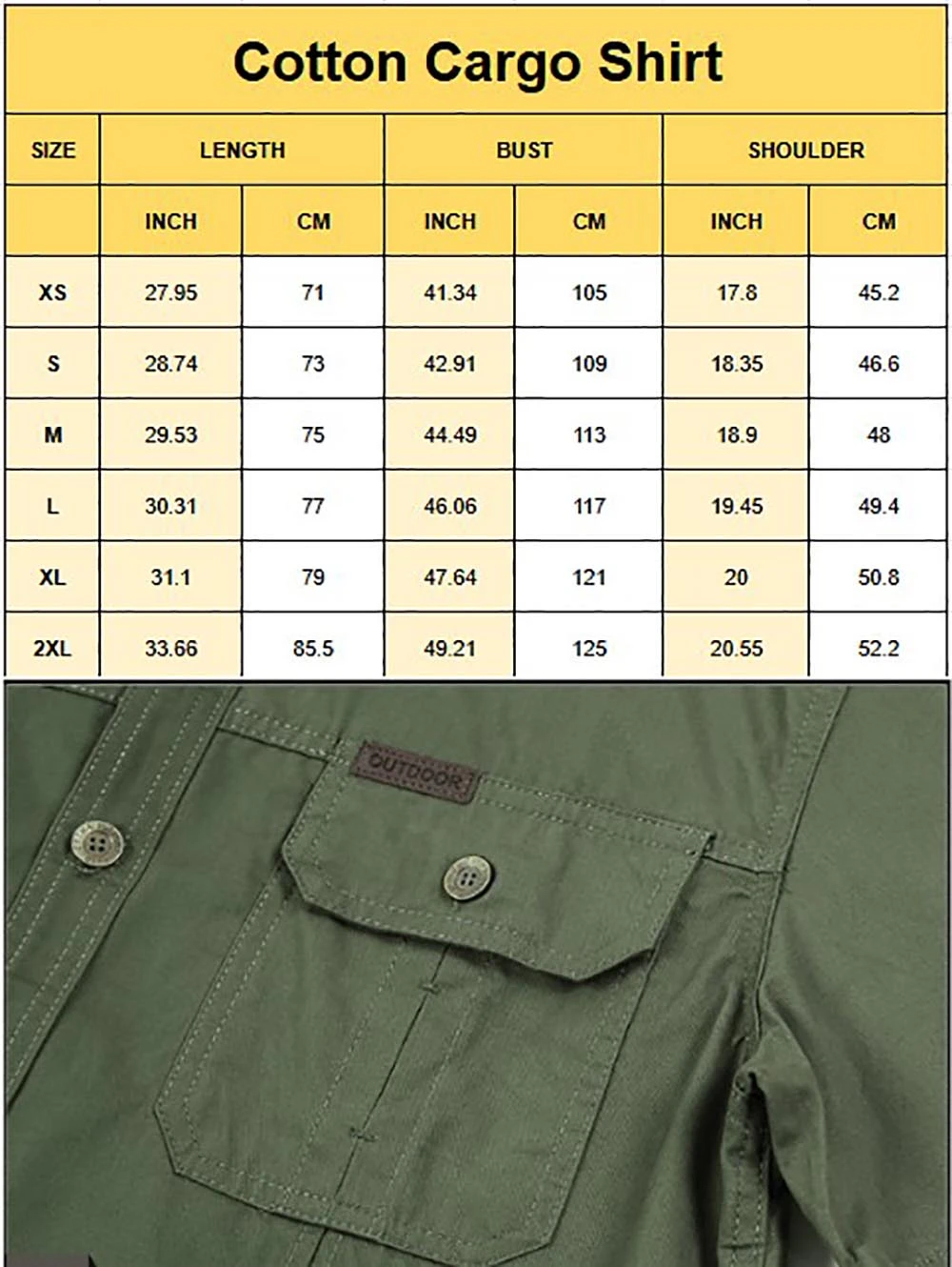 Web Sizechart Cotton Cargo Shirt 2XL 1 1