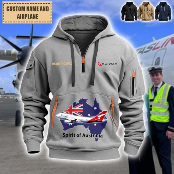 Custom Qantas Airways Quarter Zip Hoodie Htqqu