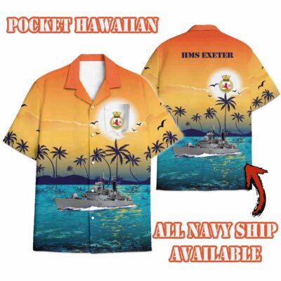 Hms Exeter D89sunset Hawaiian Shirt Eyagd
