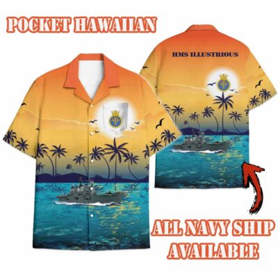 Hms Illustrious 87sunset Hawaiian Shirt 154mp