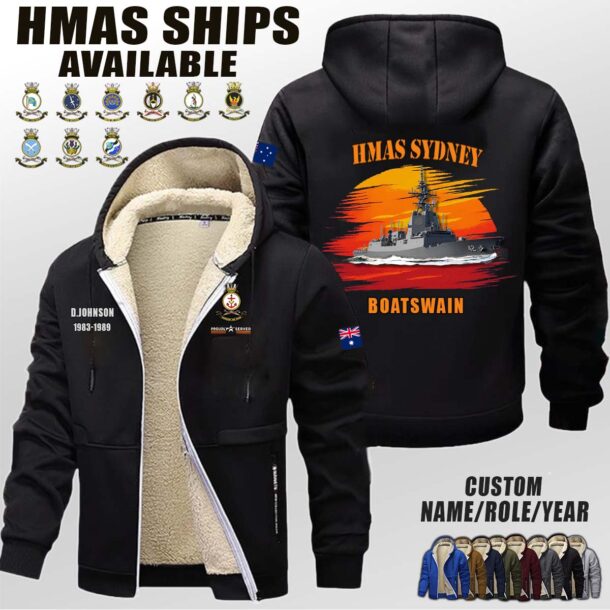 Custom HMAS Ships Sunset Fleece Zip Hoodie 2