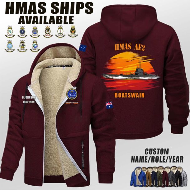 Custom HMAS Ships Sunset Fleece Zip Hoodie 4