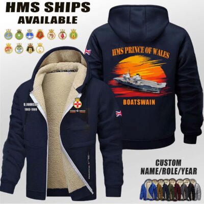 Custom HMS Ships Sunset Fleece Zip Hoodie 1