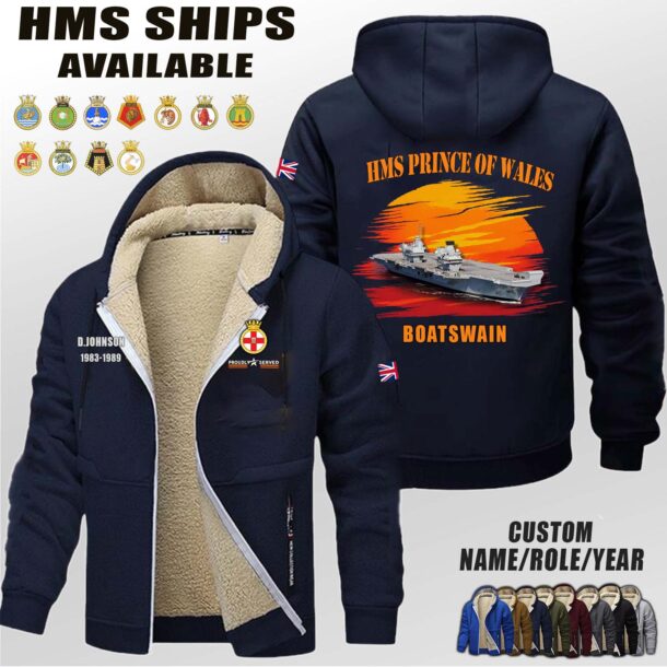 Custom HMS Ships Sunset Fleece Zip Hoodie 1