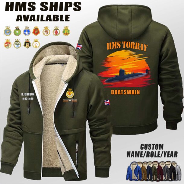 Custom HMS Ships Sunset Fleece Zip Hoodie 2