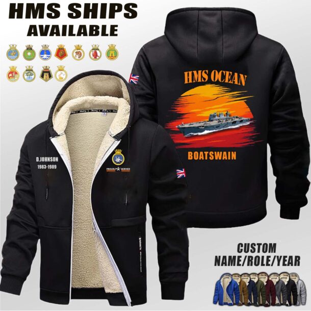 Custom HMS Ships Sunset Fleece Zip Hoodie 4