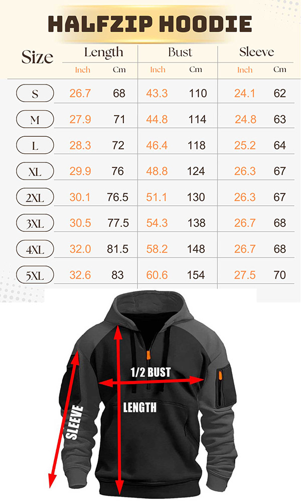 Web Halfzip Hoodie Sizechart