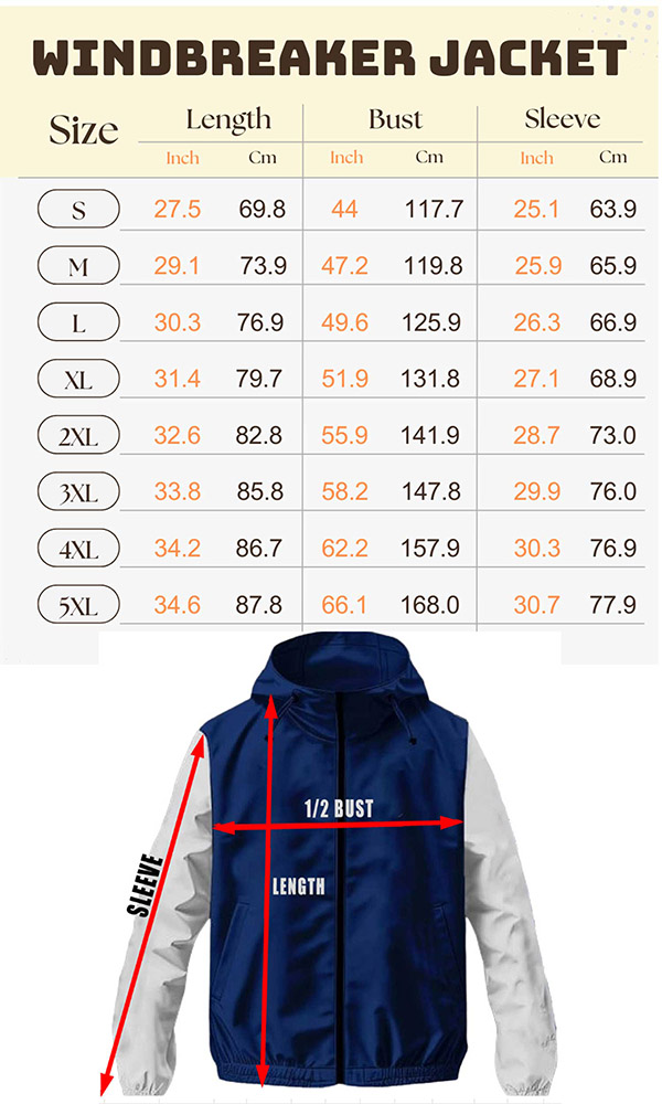 Web Windbreaker Jacket Sizechart