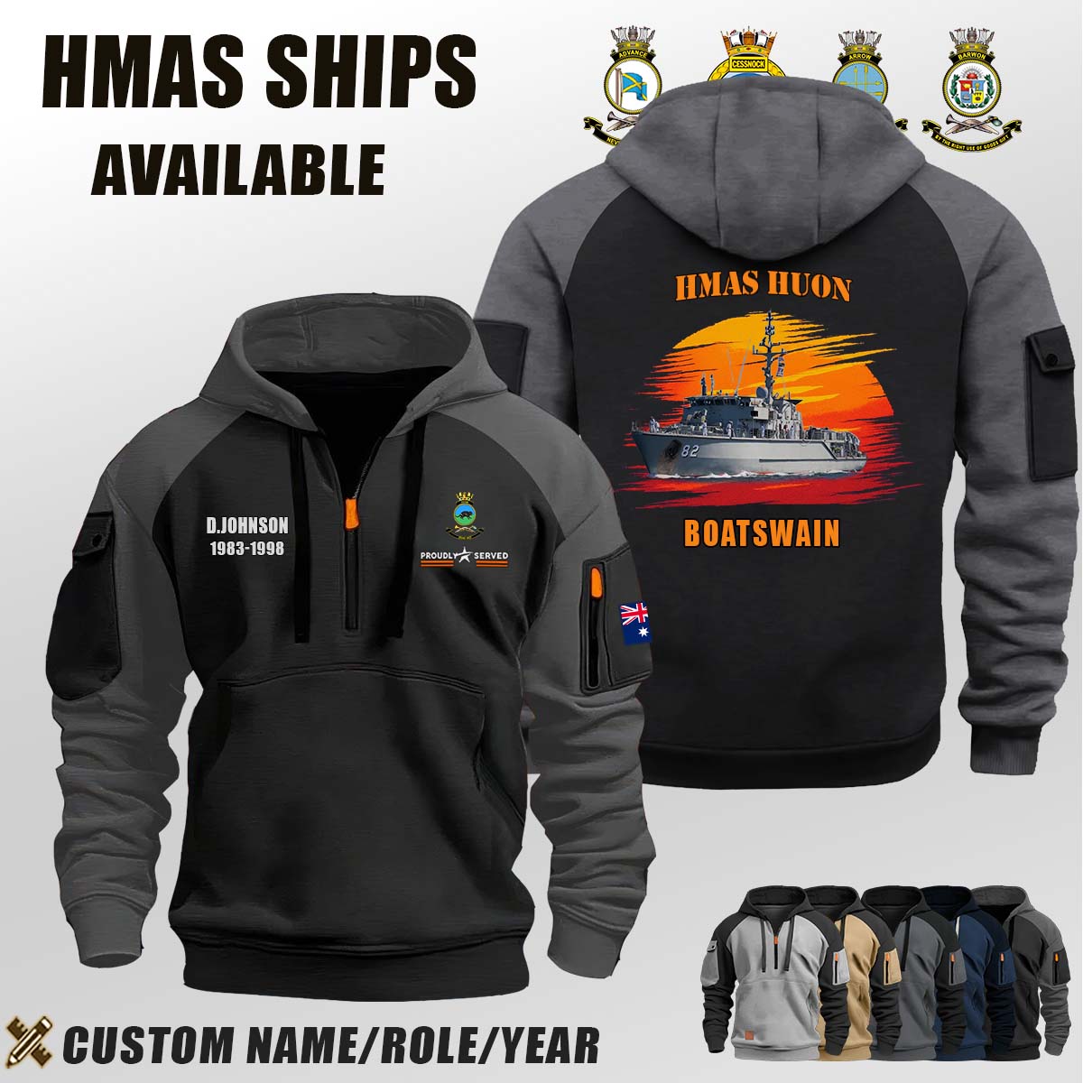 HMAS Huon (M 82)_Sunset Halfzip Hoodie